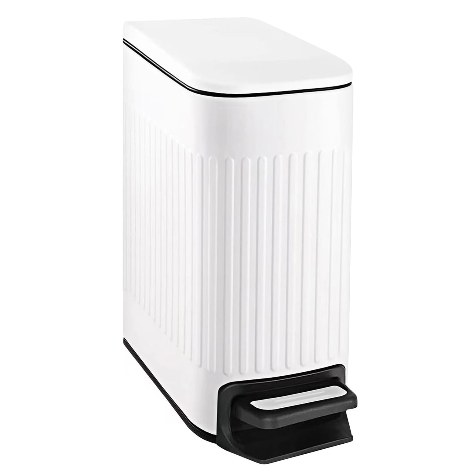 TIPGO Slim Bathroom Trash Can - Soft Close Lid & Step Pedal - 6 Liter Stainless Steel Bin (White)