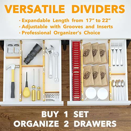 Bamboo Expandable Drawer Dividers with Inserts and Labels for Kitchen