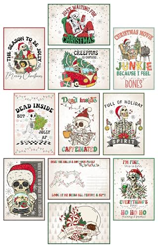 Skeleton Christmas Postcard Set of 24 - Fun Holiday Greeting Cards for Mailing
