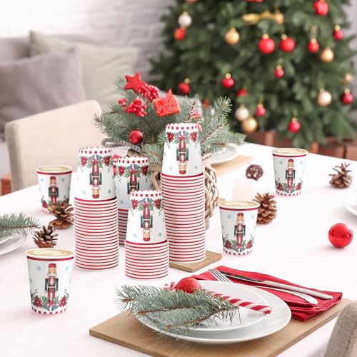 WRAPAHOLIC 9oz Christmas Nutcracker & Poinsettia Paper Cups - 50 Pack