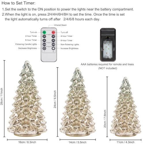 Set of 3 Lighted Mercury Glass Christmas Tree Figurines with Timer - KI Store