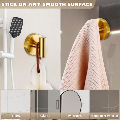Heavy Duty Suction Cup Hooks for Bathroom & Kitchen - Brushed Gold, 2 Pack