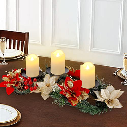 Christmas Poinsettia Table Centerpiece with 3 Flameless LED Candles