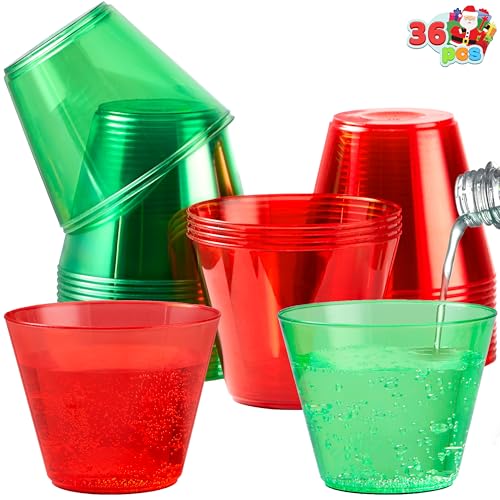 JOYIN 36 pcs Clear 9 oz Disposable Plastic Cups, Red & Green Xmas Party Glasses (Variation 36)