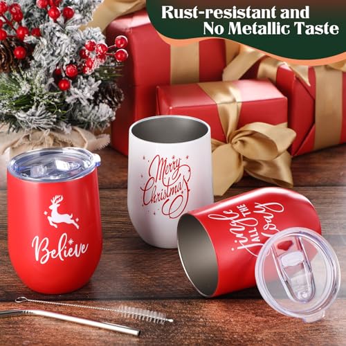 Uiifan Red White 10 Pack Christmas Tumblers 12oz Insulated Travel Cups with Straw & Lid