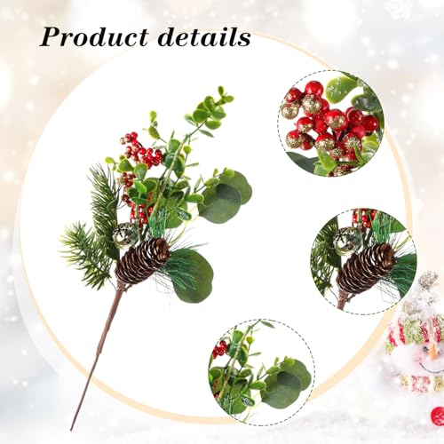 Artificial Christmas Berry Picks - 12 Inch Red Pine Cones & Holly Stems for Holiday Decor
