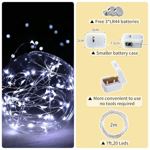50 Pack White Fairy Lights Battery Operated 7ft 20 LED for Mason Jars & Centerpieces (50, White) Chzk