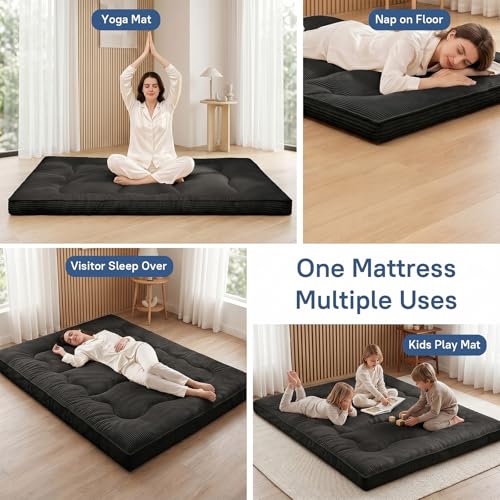 Extra Thick Japanese Futon Mattress - Full Size Foldable Floor Sleeping Pad