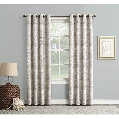 Sun Zero Darren Distressed Woven Jacquard Blackout Grommet Curtain Panel, 50" x 63", Camel