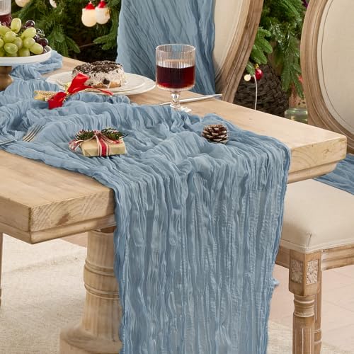 Playieer Dusty Blue 10ft Cheesecloth Table Runner Boho Rustic Home Decor