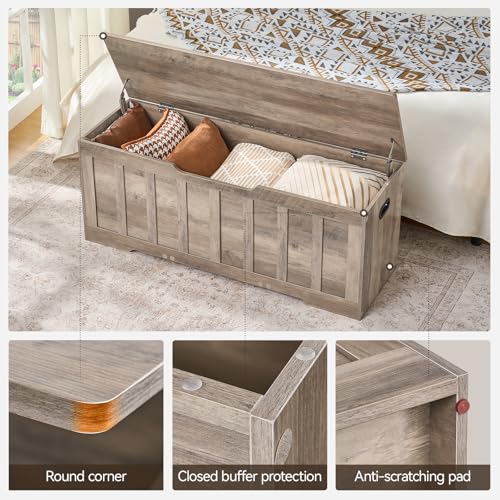 47.2-Inch Extra Large Wooden Storage Bench with Safety Hinges