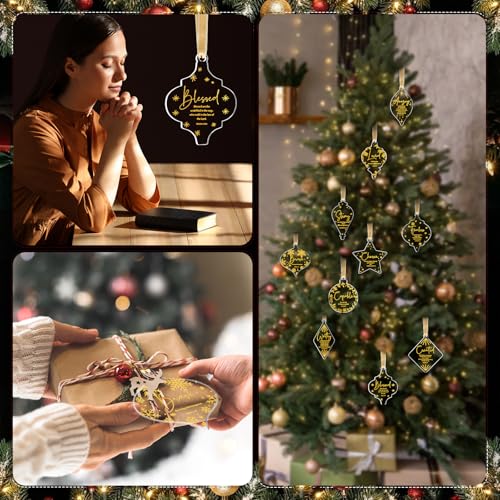 Kasyat 10 Sets Christian Tree Ornaments Bulk with Cards - Casual Design
