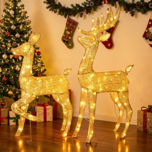 EAMBRITE Lighted Christmas Reindeer Set (2Pcs) - 4 ft Buck & 3 ft Doe Outdoor Holiday Decor