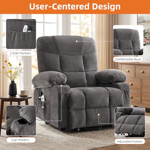 Power Lift Recliner Chair with Massage, Lumbar Heating, and USB Charging