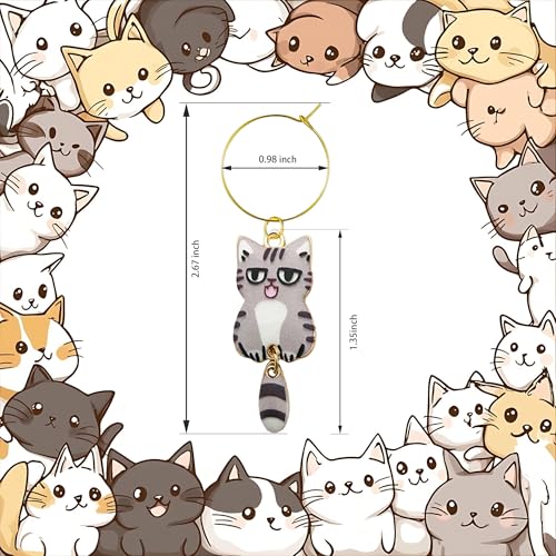 Nuburbur 13 Pcs Cat Wine Glass Charms Set – Kitty Themed Drink Markers for Parties