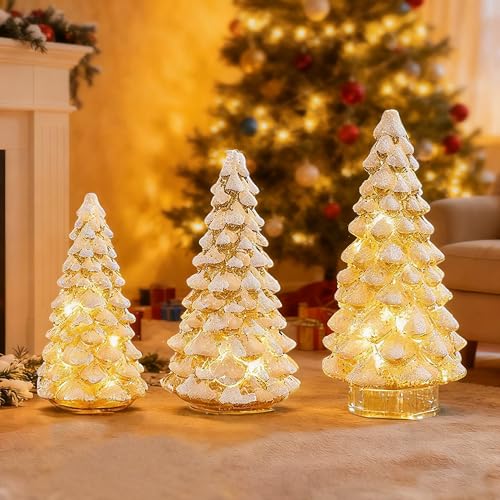3PCS Christmas Ornaments Set,Tower Shaped Glass Xmas Tree, Mercury