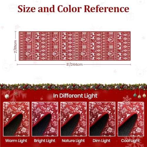 Miukiki 2x8 Christmas Runner Rug Red Non-Slip Washable Kitchen Hallway Decor
