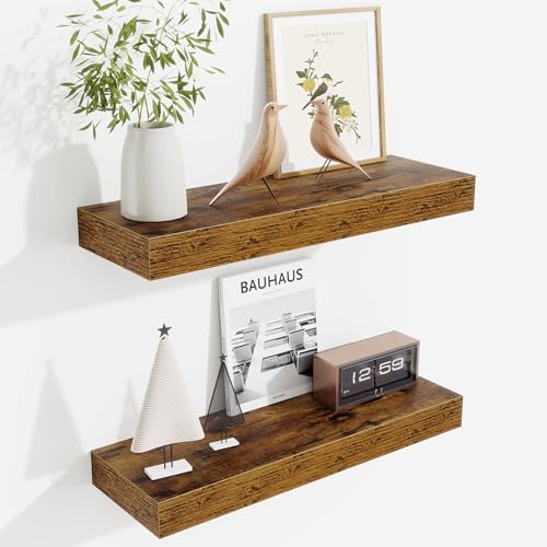 20-Inch Rustic Floating Shelves, Set of 2 Wood Wall Mounted Storage Shelves