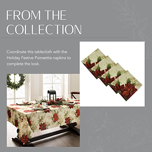Festive Poinsettia Tablecloth - 70" Round, Multicolor Holiday Fabric by Threadmade