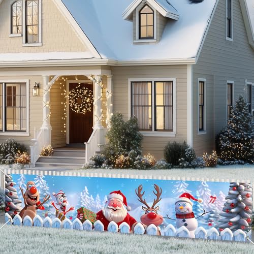 Christmas Yard Banner Santa Reindeer Snowman 78x17 Inches Outdoor Holiday Decoration