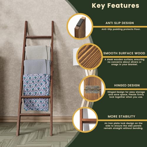 6-Tier Wooden Blanket Ladder - Rustic Farmhouse Quilt & Towel Rack, 68 Inch