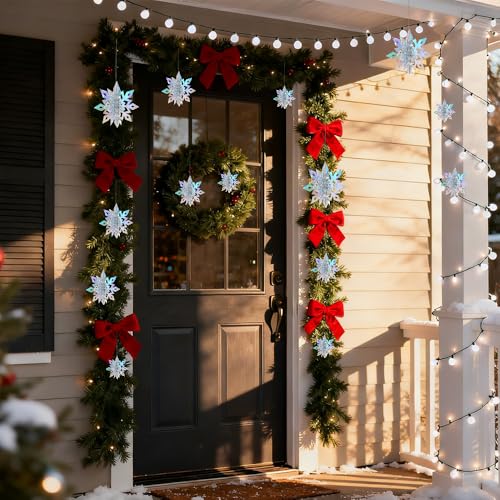 VziareBe Iridescent 12-Pack 3D Snowflake Christmas Decorations - Large Hanging Ornaments for Winter Wonderland, Xmas Party