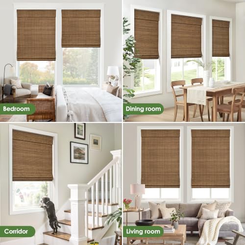 Cordless Bamboo Roman Shades 34.5x48 | Room Darkening Blinds