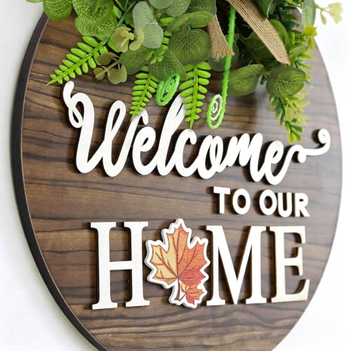 Interchangeable Seasonal Welcome Sign - 12-Inch Round Wooden Front Door Decor
