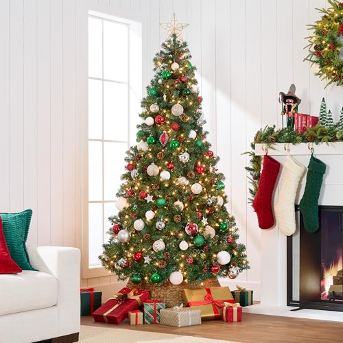 6ft Pre-Lit Pre-Decorated Artificial Spruce Christmas Tree with 250 Lights