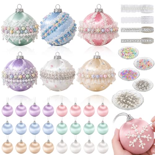 24-Piece Satin Christmas Ornament Kit with Pins & Embellishments for DIY Ball Ornaments