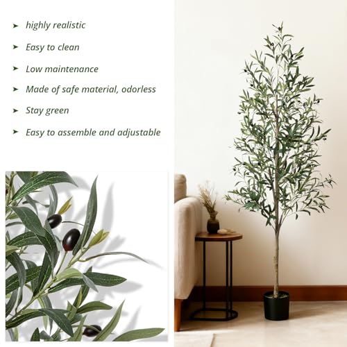 6ft Faux Olive Tree - Realistic Silk Plant with Natural Wood Trunk for Indoor Decor