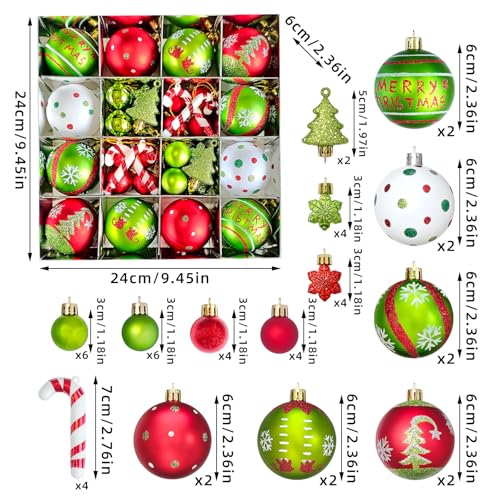 Suphan 51-Piece Christmas Ornaments Set – Red Green White Shatterproof Balls & Candy Canes