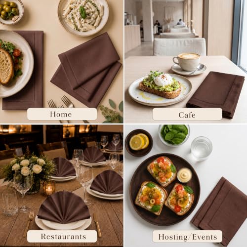 100% Cotton Hemstitch Cloth Napkins - Chocolate, 18x18 Inch, Set of 12