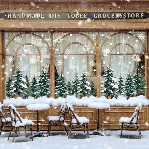 Pseutio 124 Pcs Large Christmas Window Clings - 4 Sheets Snowflake Tree Decor (Variation: Christmas Trees)