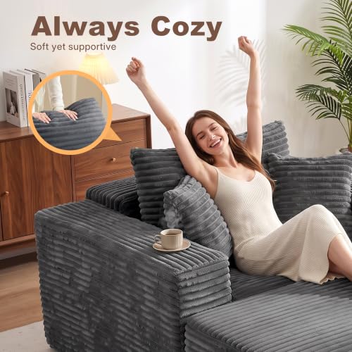 Oversized 60-inch Corduroy Chaise Lounge Chair with Ottoman and Sofa Bed