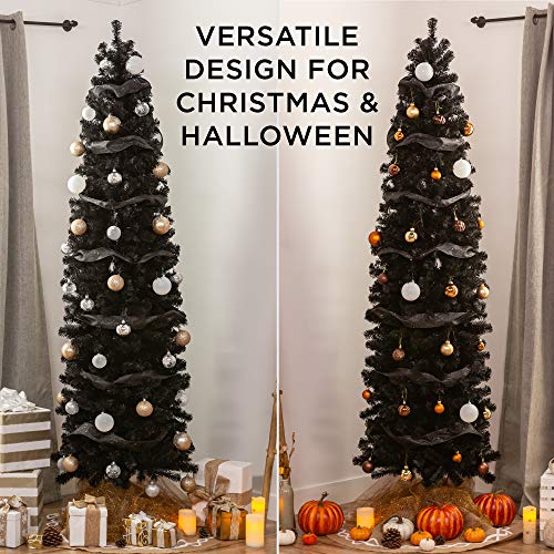 6ft Black Artificial Christmas Pencil Tree with 608 Tips & Metal Stand