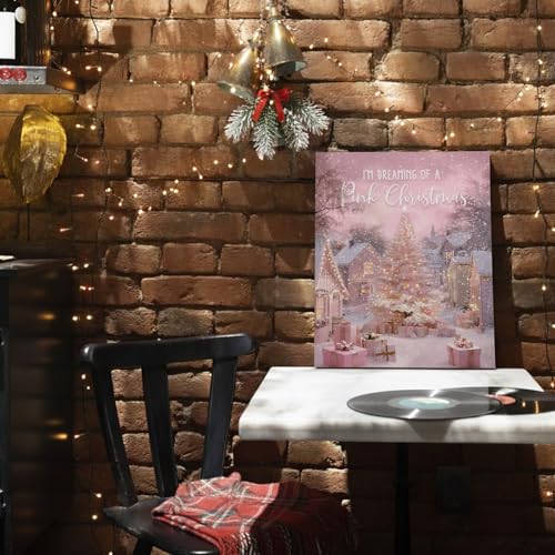 Voxitura Pink Snow Christmas Tree Wall Art Canvas 12x15in Holiday Decor
