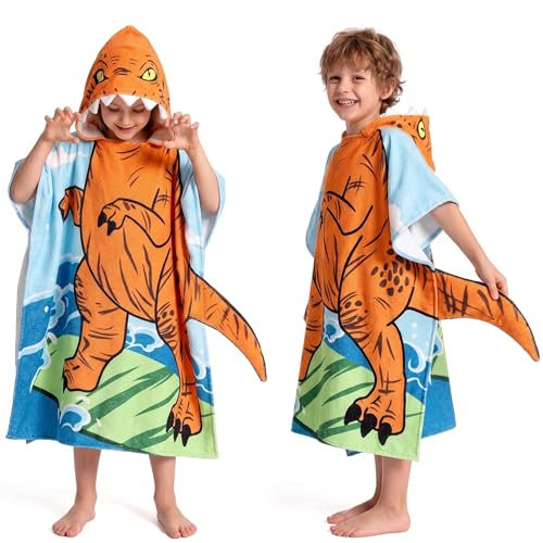 Kids Hooded Surf Poncho Beach Towel - Microfiber Wearable Swim Robe (Ages 3-12)