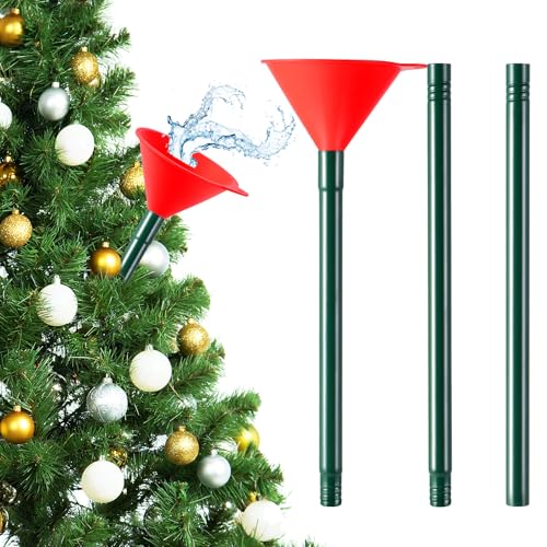 Red Christmas Tree Watering Funnel, 45-inch Long, Watertight Silicone & Stainless Steel