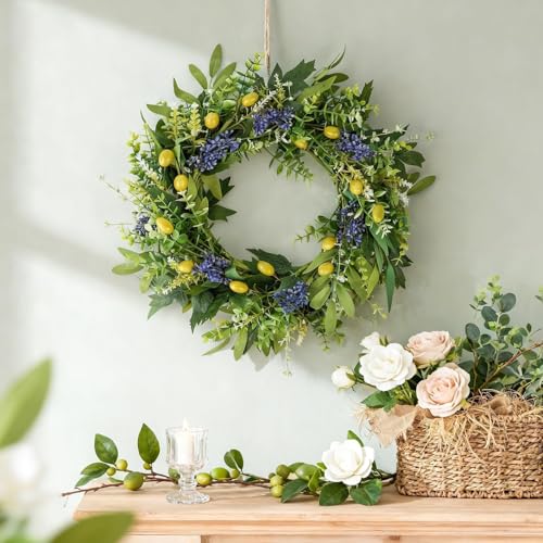 3-Piece Artificial Eucalyptus and Olive Wreath Set for Front Door Decor