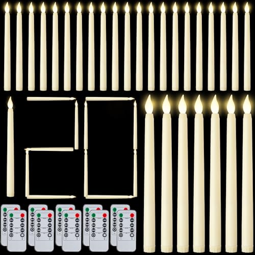 Baquler 120 Pcs 11" Ivory White Flameless Taper Candles with Remote & Timer