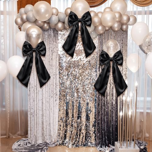 3-Pack Large Black Satin Bows - 24x12 Inch Hanging Decor for Wall & Fireplace