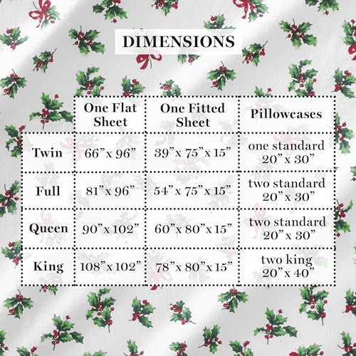 Holiday Boughs of Holly Cotton Flannel Sheet Set Twin - Red & Green