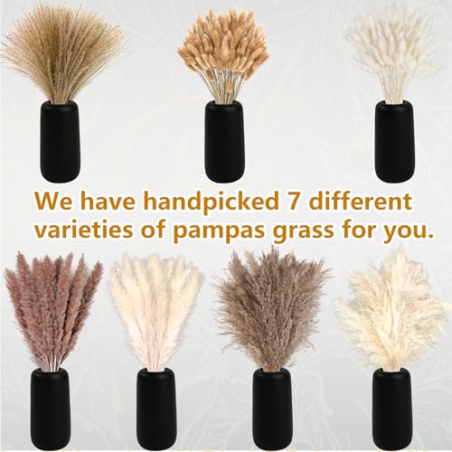 300 PCS Dried Pampas Grass and Flower Bouquet Set for Boho Home Decor