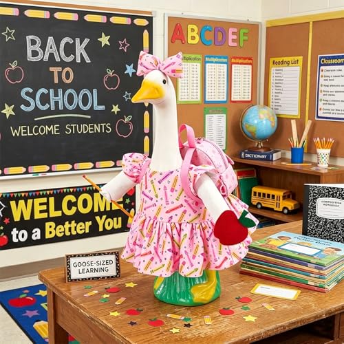 Back to School Porch Goose Outfit for 23-Inch Lawn Statue