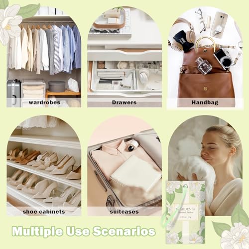 Gardenia Scented Sachets for Closet and Drawers - 14 Pack Hanging Air Freshener