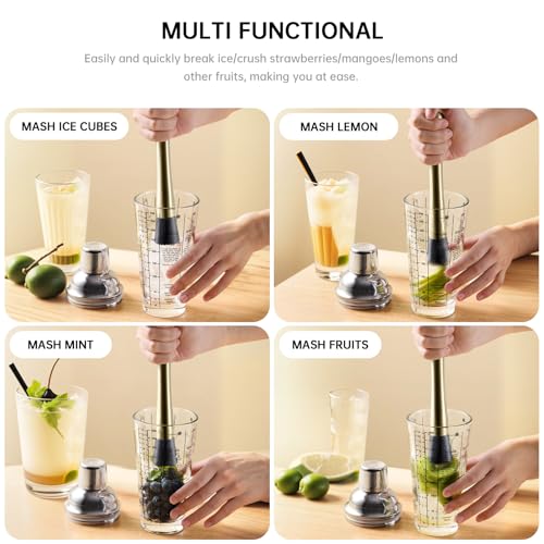 Eispap 8 Inch Gold Stainless Steel Cocktail Muddler & Mixing Spoon Set