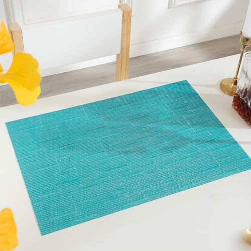 PIGCHCY Elegant Turquoise Placemats & Table Runner Set, Durable Washable Dining Accessories, 6 Placemats + 1 Table Runner (Blue Turquoise)