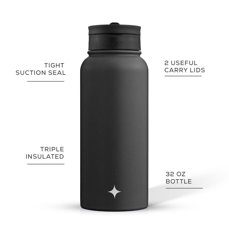 JoyJolt Triple Insulated Water Bottle with Straw Lid AND Flip Lid! 32oz Large Water Bottle, 12 Hour Hot/Cold Vacuum Insulated Stainless Steel Bottle. BPA-Free Leakproof Water Bottles - Thermos Bottle
