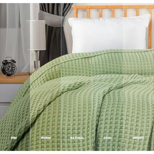 Utopia Bedding Sage Green 100% Cotton Waffle Blanket 300 GSM [Twin - 90x72 Inch] Soft Lightweight Breathable Bed Blanket for All Season